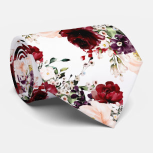PixDezines Roses Peonies Blush Burgundy Aubergine Neck Tie