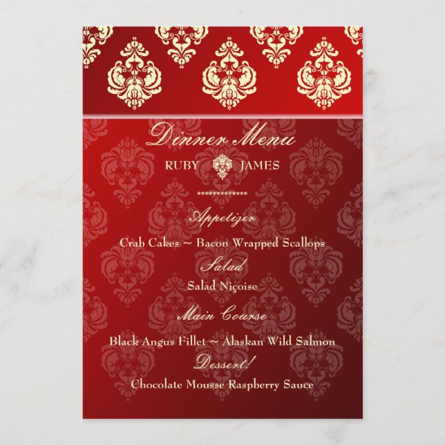 PixDezines Rossellini Damask, Ivory + Red Velvet Menu (Front)