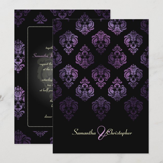 PixDezines Rossellini Damask, Lavender/Black Invitation (Front/Back)