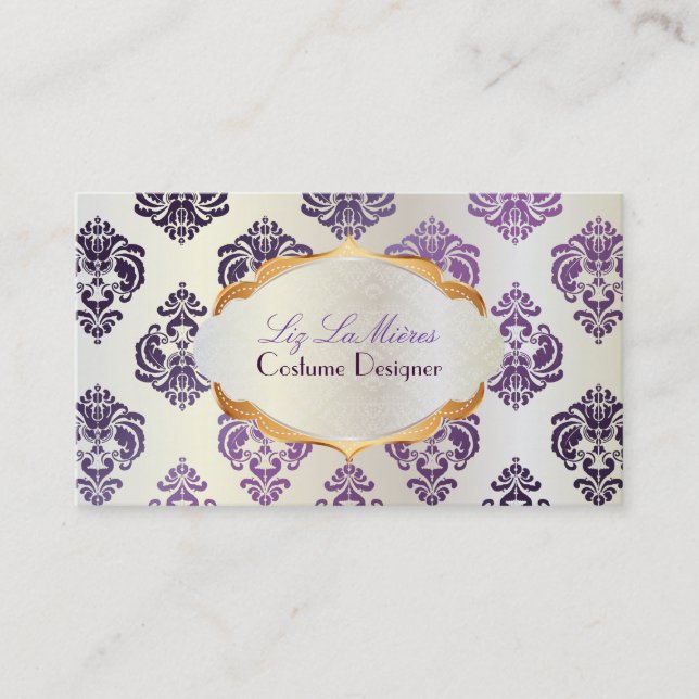 PixDezines rossellini damask/plum+pearl Business Card (Front)