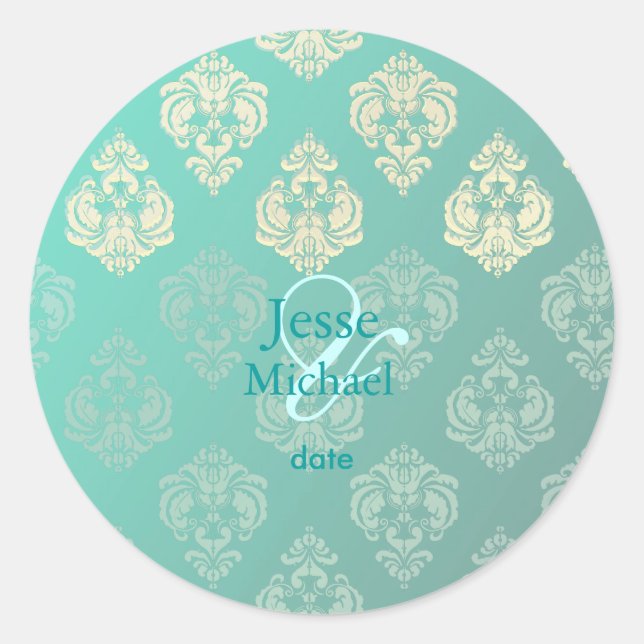 PixDezines Rossellini Damask, wedding stickers (Front)