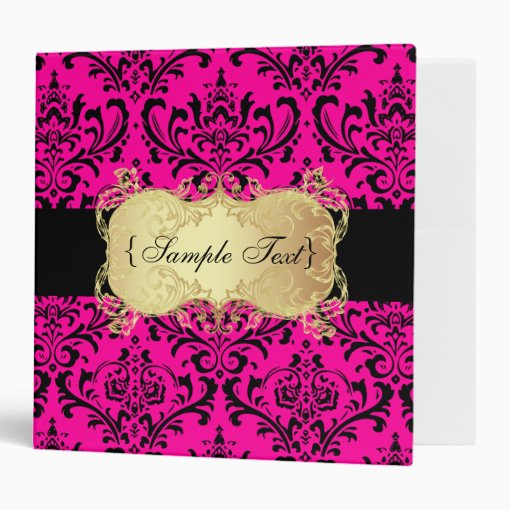 PixDezines Rossi Damask, Black/Pink 3 Ring Binder | Zazzle