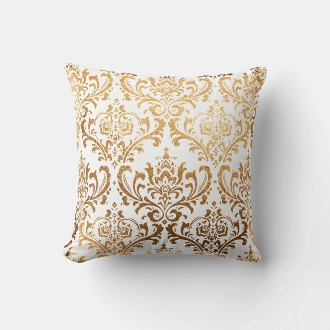 PixDezines Rossi Damask/Faux Gold Throw Pillow (Front)