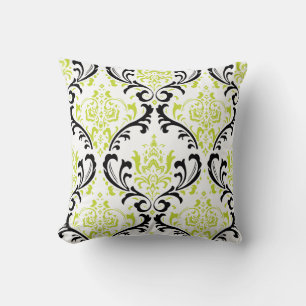 PixDezines Rossi Damask/Green/Black Throw Pillow