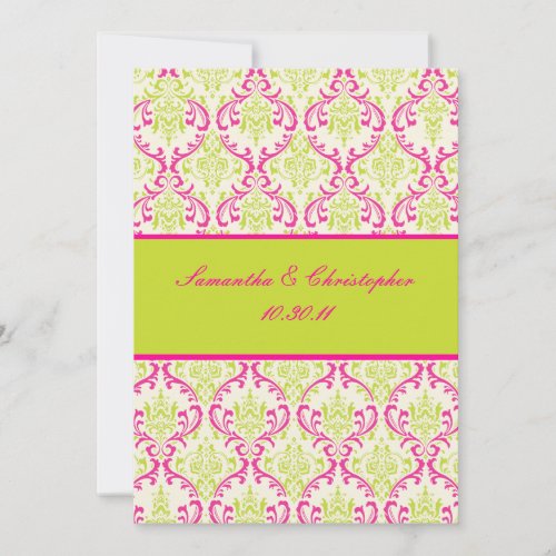PixDezines Rossi, Damask / Lime+Fuschia Invitations