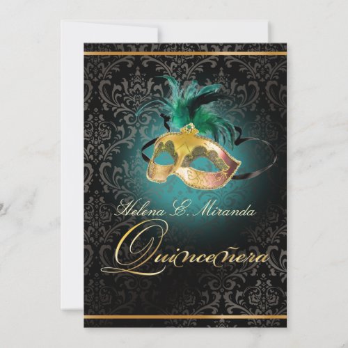 PixDezines Rossi DamaskMasqueradeDIYTeal Invitation