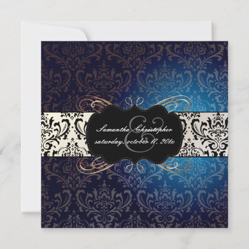 PixDezines Rossi Damask, midnight blue Custom Invitations