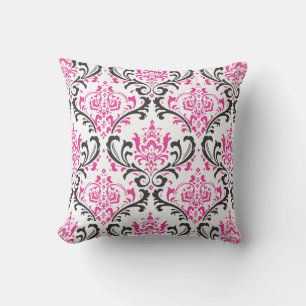 PixDezines rossi damask/pink+black Throw Pillow