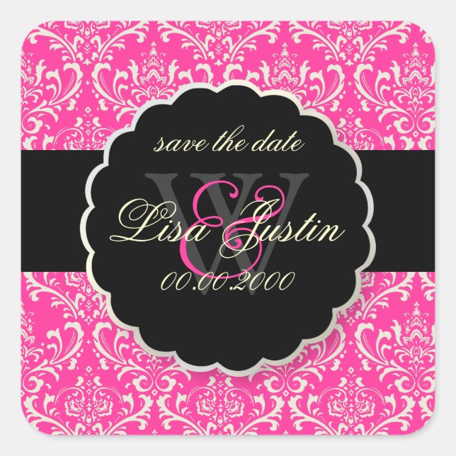 PixDezines Rossi Damask/Pink Square Sticker (Front)