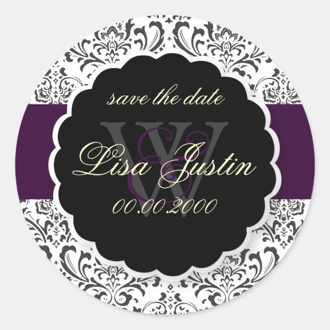 PixDezines Rossi Damask/Purple, DIY Color! Classic Round Sticker (Front)