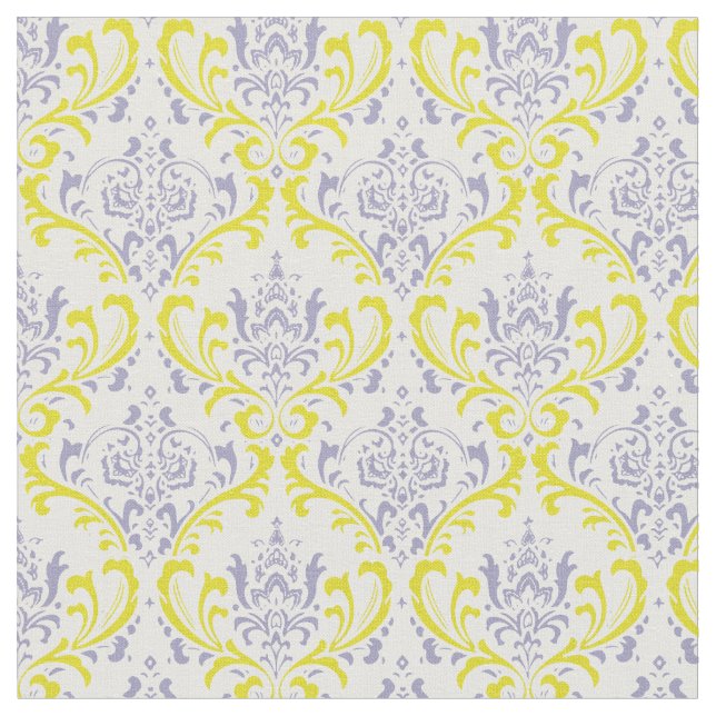 PixDezines rossi damask/purple lilac/yellow Fabric (Close Up)