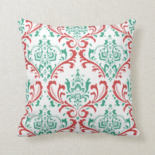 PixDezines Rossi Damask/Teal Green/Red Throw Pillow