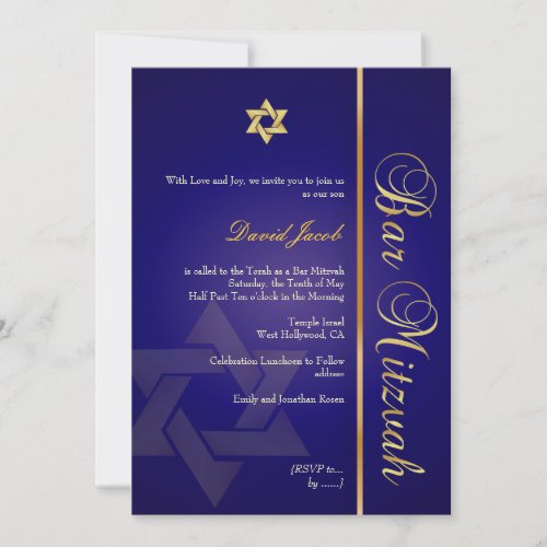 Bar Mitzvah/navy blue/gold Custom Announcements