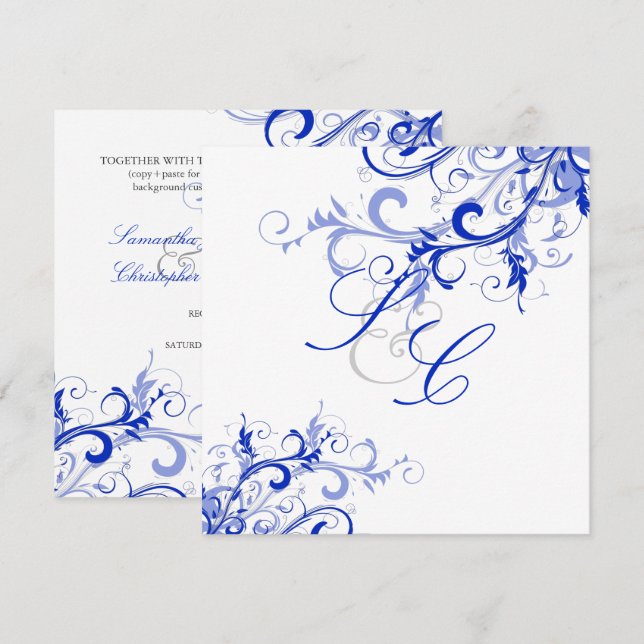 PixDezines Royal Blue Swirls/DIY Background Invitation (Front/Back)