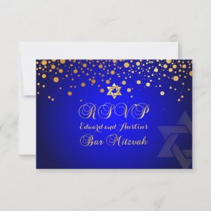 PixDezines RSVP, BAR MITZVAH+GOLD CONFETTI RSVP Card