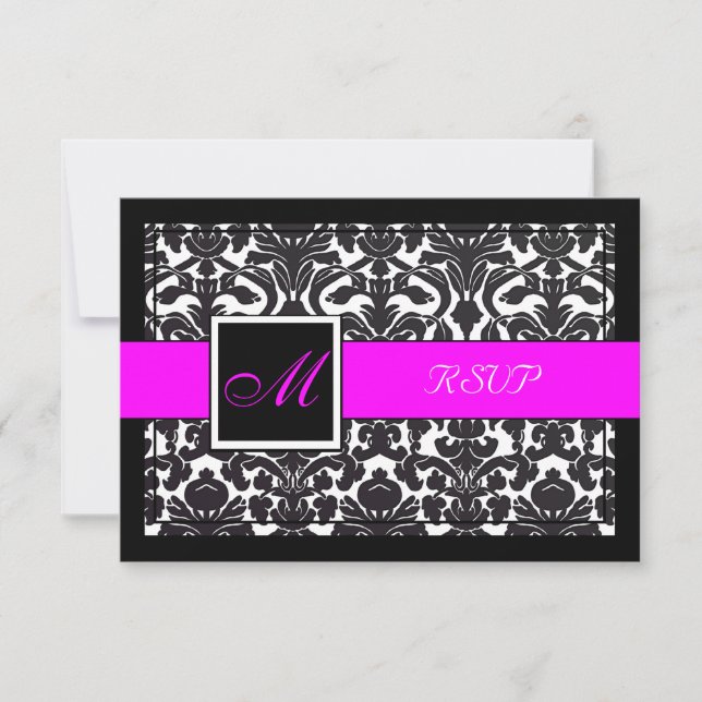 PixDezines rsvp Black Flora Damask/DIY colors Card (Front)