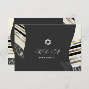 PixDezines RSVP Black White Tallit Mitzvah Invitation