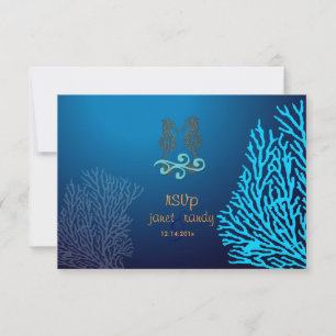 PixDezines rsvp Blue Coral+Seahorse, beach party Card