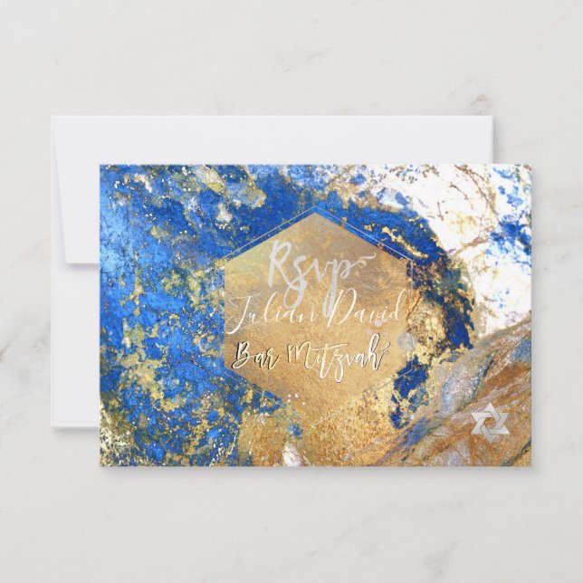 PixDezines RSVP Blue Granite Bar Mitzvah ✡ Card (Front)