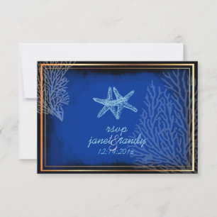 PixDezines rsvp blue starfish+coral/diy color Card