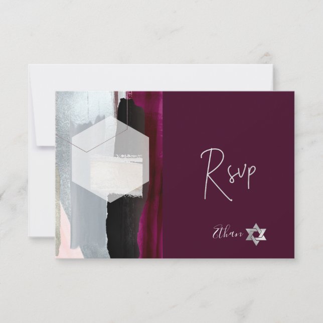 PixDezines RSVP Burgundy Watercolor Bat Mitzvah ✡ (Front)