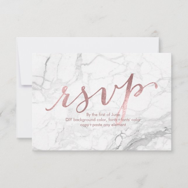 PixDezines RSVP Dazzled/Faux Rose Gold/Marble Card (Front)
