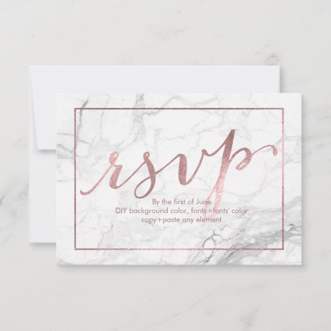 PixDezines RSVP Dazzled/Faux Rose Gold/Marble Card (Front)