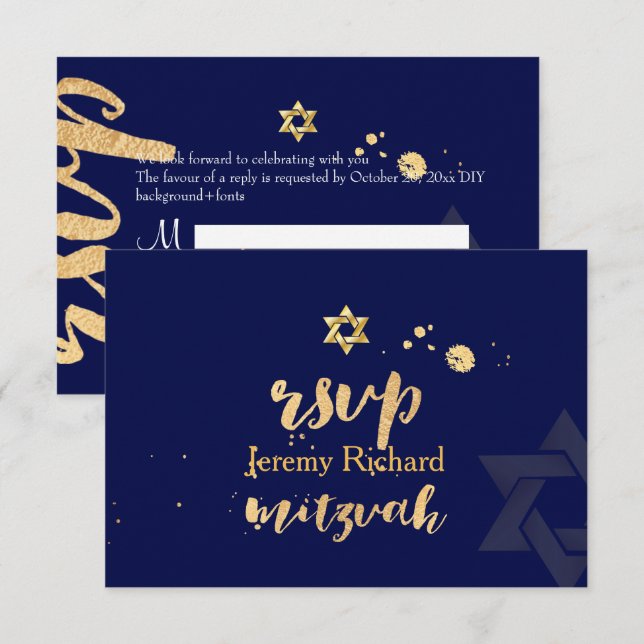 PixDezines rsvp DIY color, Bar Mitzvah Invitation (Front/Back)