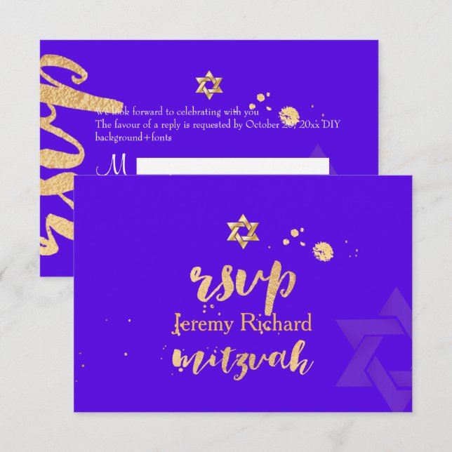 PixDezines rsvp DIY color, Bar Mitzvah| Violet Invitation (Front/Back)
