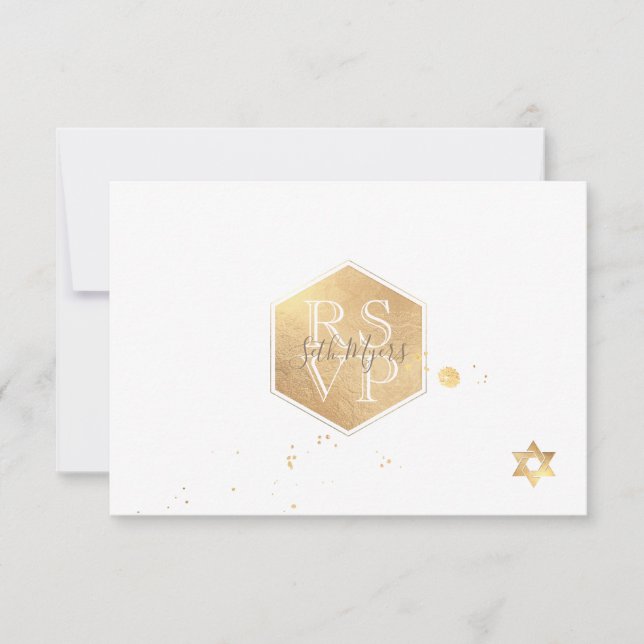 PixDezines RSVP Faux Gold Honeycomb Bar Mitzvah ✡ Card (Front)