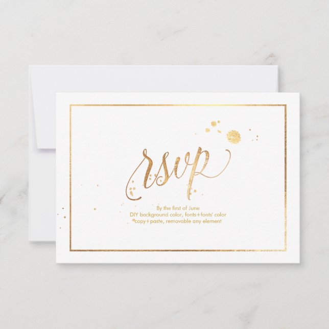 PixDezines RSVP Faux Gold Veins Marble Confetti Card (Front)