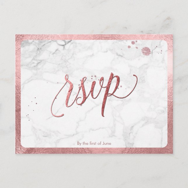 PixDezines RSVP/FAUX ROSE GOLD/MARBLE Invitation Postcard (Front)