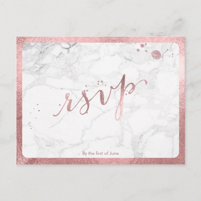 PixDezines RSVP/FAUX ROSE GOLD/MARBLE Invitation Postcard (Front)