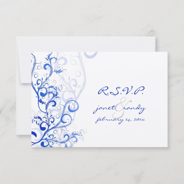 PixDezines rsvp Flourish/swirls leaves/blue Card (Front)