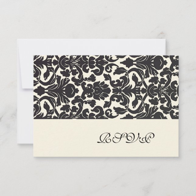 PixDezines rsvp (for 5x7) Black Flora Damask Card (Front)