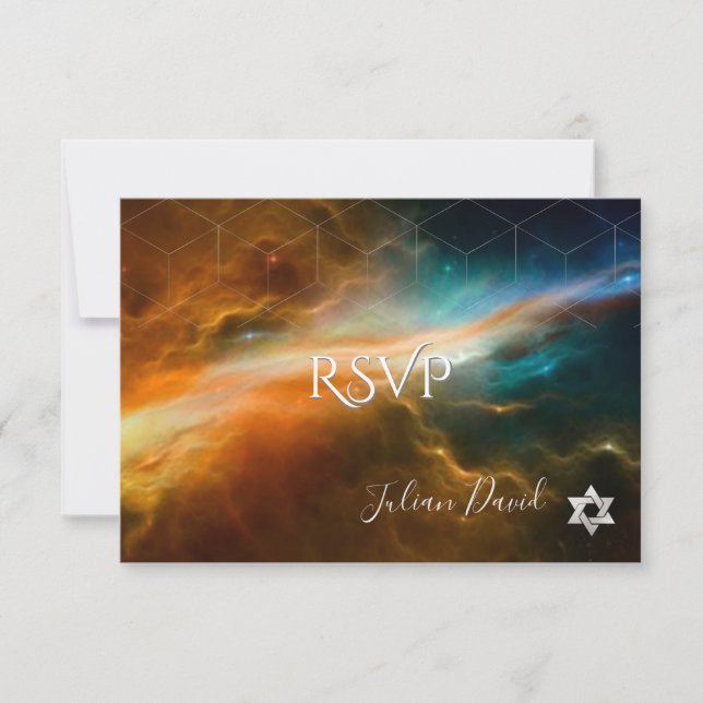 PixDezines RSVP Galaxy Space Bar Mitzvah ✡ Card (Front)