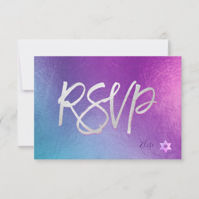 PixDezines RSVP H2 Ombre Purple+Pink Bat Mitzvah✡ Card (Front)