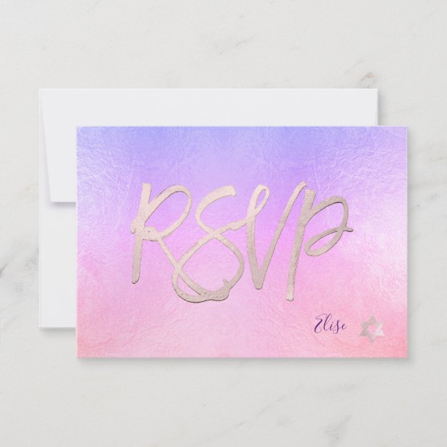 PixDezines RSVP H2 Ombre Purple+Pink Bat Mitzvah✡ Card (Front)