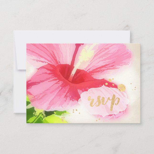 PixDezines rsvp hibiscus/luau/faux parchment Card (Front)