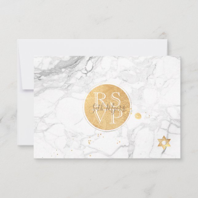PixDezines RSVP Marble+Faux Gold Bar Mitzvah ✡ (Front)