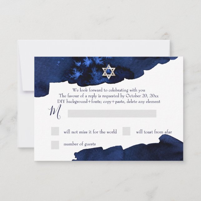 PixDezines RSVP Midnight Sky Bar Mitzvah ✡ Invitation (Back)
