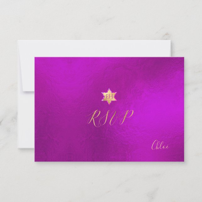 PixDezines RSVP minimalist Magenta Mitzvah ✡ (Front)