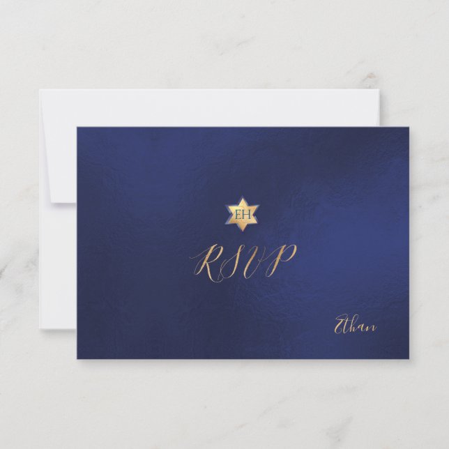 PixDezines RSVP minimalist Navy Blue Mitzvah ✡ (Front)