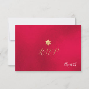 PixDezines RSVP minimalist Red Mitzvah ✡ Card
