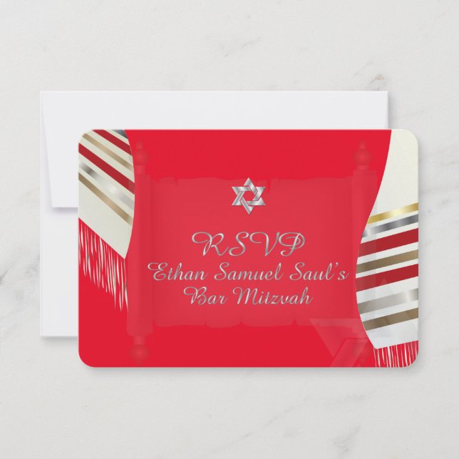PixDezines RSVP MITZVAH/RED TALLIT/DIY Background Card (Front)