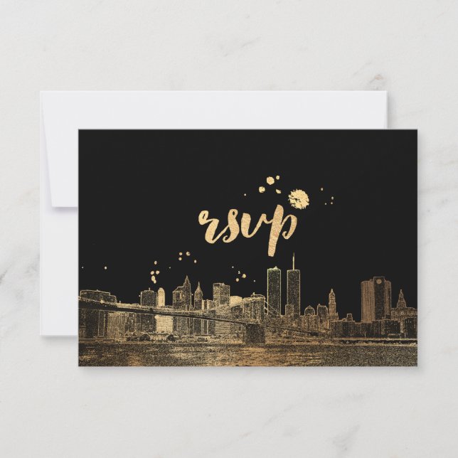 PixDezines RSVP NYC Skyline/Faux Gold Card (Front)