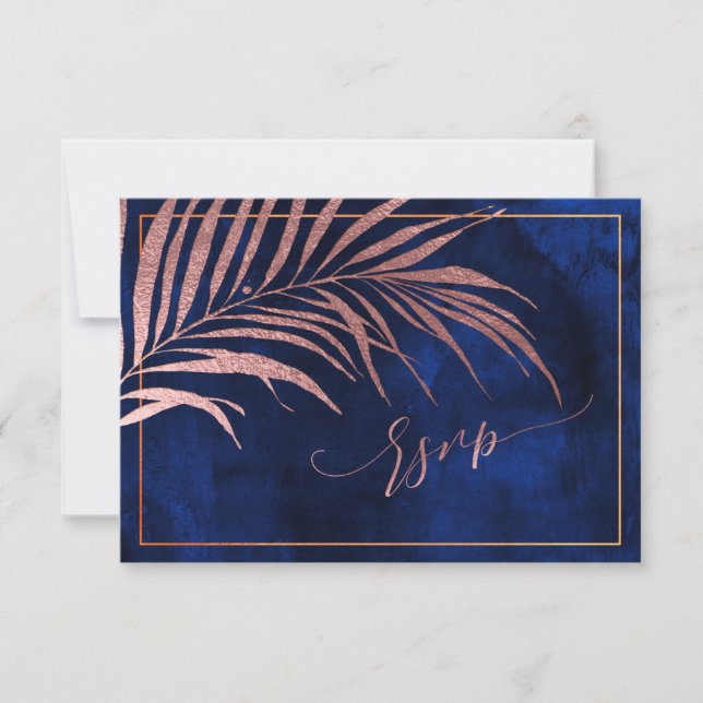 PixDezines RSVP, Palm Fronds | Faux Rose Gold RSVP Card (Front)