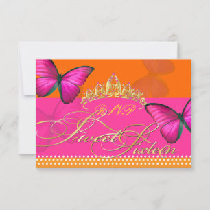 PixDezines rsvp/Papillon/fuschia, sweet 16 RSVP Card
