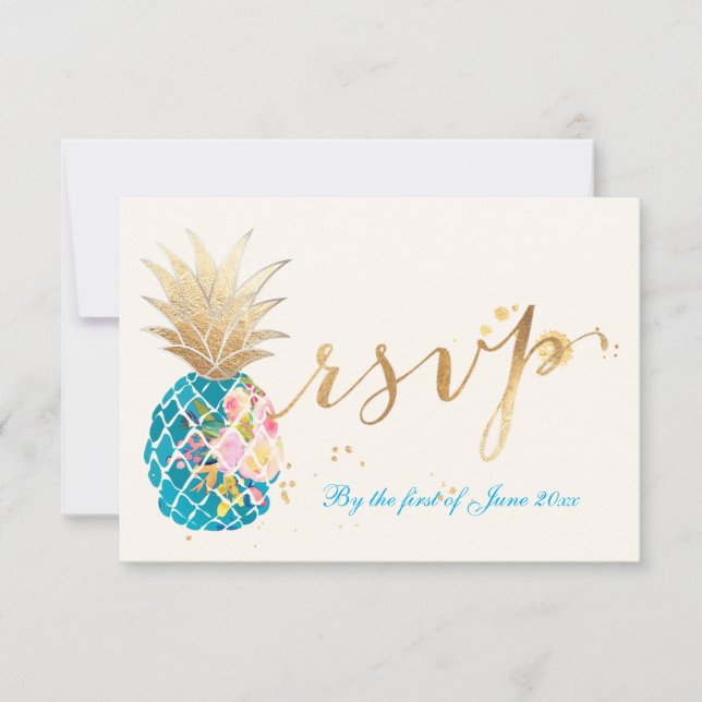 PixDezines rsvp Pineapples/Gold Brush Strokes (Front)