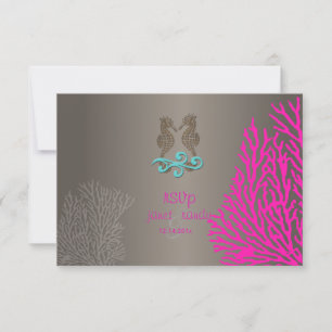 PixDezines rsvp Pink Coral+Seahorse, beach party Card